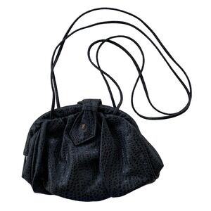 Vintage Nas Bag Crossbody Bag Small Purse Black Textured Faux Ostrich Leather
